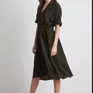 WINLEY WOVEN LINEN SHORT SLEEVE BELTED DRESS